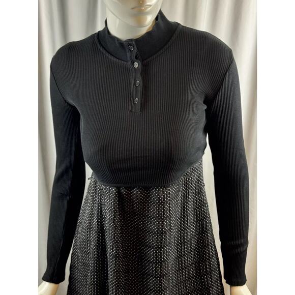 ZARA Long Sleeves Button-Up Mock Neck Cropped Top Black M eclectic 68-48 - Picture 1 of 13